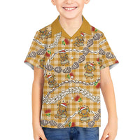 Gold Palaka Hawaii Mele Kalikimaka Family Matching Mermaid Dress and Hawaiian Shirt Ohia Lehua Shell Leis Funny Gingerbread Santa LT14 - Polynesian Pride