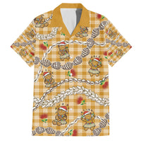 Gold Palaka Hawaii Mele Kalikimaka Family Matching Off The Shoulder Long Sleeve Dress and Hawaiian Shirt Ohia Lehua Shell Leis Funny Gingerbread Santa - Polynesian Pride