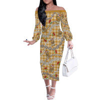 Gold Palaka Hawaii Mele Kalikimaka Family Matching Off The Shoulder Long Sleeve Dress and Hawaiian Shirt Ohia Lehua Shell Leis Funny Gingerbread Santa LT14 Gold - Polynesian Pride