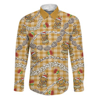 Gold Palaka Hawaii Mele Kalikimaka Family Matching Puletasi and Hawaiian Shirt Ohia Lehua Shell Leis Funny Gingerbread Santa LT14 Dad's Shirt - Long Sleeve Gold - Polynesian Pride