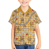 Gold Palaka Hawaii Mele Kalikimaka Family Matching Puletasi and Hawaiian Shirt Ohia Lehua Shell Leis Funny Gingerbread Santa LT14 - Polynesian Pride