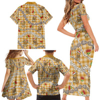 Gold Palaka Hawaii Mele Kalikimaka Family Matching Short Sleeve Bodycon Dress and Hawaiian Shirt Ohia Lehua Shell Leis Funny Gingerbread Santa LT14 - Polynesian Pride