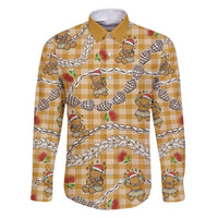 Gold Palaka Hawaii Mele Kalikimaka Family Matching Summer Maxi Dress and Hawaiian Shirt Ohia Lehua Shell Leis Funny Gingerbread Santa LT14 Dad's Shirt - Long Sleeve Gold - Polynesian Pride