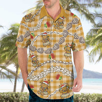 Gold Palaka Hawaii Mele Kalikimaka Hawaiian Shirt Ohia Lehua Shell Leis Funny Gingerbread Santa - Polynesian Pride