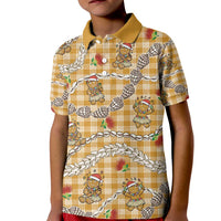 Gold Palaka Hawaii Mele Kalikimaka Kid Polo Shirt Ohia Lehua Shell Leis Funny Gingerbread Santa - Polynesian Pride