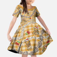 Gold Palaka Hawaii Mele Kalikimaka Kid Short Sleeve Dress Ohia Lehua Shell Leis Funny Gingerbread Santa - Polynesian Pride