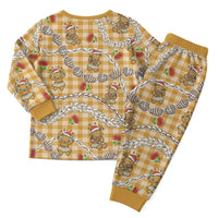 Gold Palaka Hawaii Mele Kalikimaka Christmas Pajama Set Ohia Lehua Shell Leis Funny Gingerbread Santa - Polynesian Pride