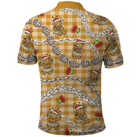 Gold Palaka Hawaii Mele Kalikimaka Polo Shirt Ohia Lehua Shell Leis Funny Gingerbread Santa - Polynesian Pride