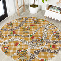 Gold Palaka Hawaii Mele Kalikimaka Round Carpet Ohia Lehua Shell Leis Funny Gingerbread Santa - Polynesian Pride