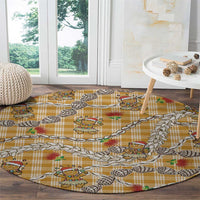 Gold Palaka Hawaii Mele Kalikimaka Round Carpet Ohia Lehua Shell Leis Funny Gingerbread Santa - Polynesian Pride