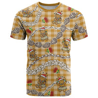 Gold Palaka Hawaii Mele Kalikimaka T Shirt Ohia Lehua Shell Leis Funny Gingerbread Santa - Polynesian Pride
