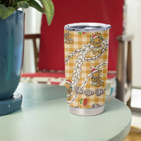 Gold Palaka Hawaii Mele Kalikimaka Tumbler Cup Ohia Lehua Shell Leis Funny Gingerbread Santa - Polynesian Pride