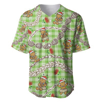 Green Palaka Hawaii Mele Kalikimaka Baseball Jersey Ohia Lehua Shell Leis Funny Gingerbread Santa - Polynesian Pride