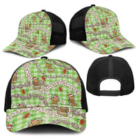 Green Palaka Hawaii Mele Kalikimaka Baseball Net Cap Ohia Lehua Shell Leis Funny Gingerbread Santa - Polynesian Pride