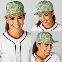 Green Palaka Hawaii Mele Kalikimaka Baseball Net Cap Ohia Lehua Shell Leis Funny Gingerbread Santa - Polynesian Pride