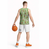 Green Palaka Hawaii Mele Kalikimaka Basketball Jersey Ohia Lehua Shell Leis Funny Gingerbread Santa - Polynesian Pride