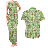 Green Palaka Hawaii Mele Kalikimaka Couples Matching Tank Maxi Dress and Hawaiian Shirt Ohia Lehua Shell Leis Funny Gingerbread Santa LT14 Green - Polynesian Pride