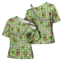 Green Palaka Hawaii Mele Kalikimaka Cross Shoulder Shirt Ohia Lehua Shell Leis Funny Gingerbread Santa - Polynesian Pride