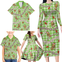 Green Palaka Hawaii Mele Kalikimaka Family Matching Long Sleeve Bodycon Dress and Hawaiian Shirt Ohia Lehua Shell Leis Funny Gingerbread Santa LT14 - Polynesian Pride