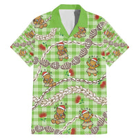 Green Palaka Hawaii Mele Kalikimaka Family Matching Mermaid Dress and Hawaiian Shirt Ohia Lehua Shell Leis Funny Gingerbread Santa - Polynesian Pride