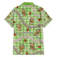 Green Palaka Hawaii Mele Kalikimaka Family Matching Off The Shoulder Long Sleeve Dress and Hawaiian Shirt Ohia Lehua Shell Leis Funny Gingerbread Santa LT14 - Polynesian Pride