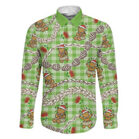 Green Palaka Hawaii Mele Kalikimaka Family Matching Off Shoulder Short Dress and Hawaiian Shirt Ohia Lehua Shell Leis Funny Gingerbread Santa LT14 Dad's Shirt - Long Sleeve Green - Polynesian Pride