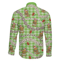 Green Palaka Hawaii Mele Kalikimaka Family Matching Puletasi and Hawaiian Shirt Ohia Lehua Shell Leis Funny Gingerbread Santa LT14 - Polynesian Pride