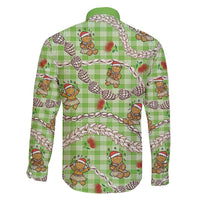 Green Palaka Hawaii Mele Kalikimaka Family Matching Short Sleeve Bodycon Dress and Hawaiian Shirt Ohia Lehua Shell Leis Funny Gingerbread Santa LT14 - Polynesian Pride