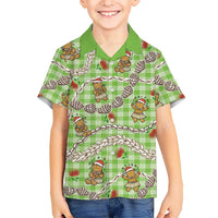Green Palaka Hawaii Mele Kalikimaka Family Matching Short Sleeve Bodycon Dress and Hawaiian Shirt Ohia Lehua Shell Leis Funny Gingerbread Santa LT14 - Polynesian Pride