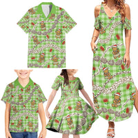 Green Palaka Hawaii Mele Kalikimaka Family Matching Summer Maxi Dress and Hawaiian Shirt Ohia Lehua Shell Leis Funny Gingerbread Santa - Polynesian Pride
