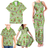 Green Palaka Hawaii Mele Kalikimaka Family Matching Tank Maxi Dress and Hawaiian Shirt Ohia Lehua Shell Leis Funny Gingerbread Santa LT14 - Polynesian Pride