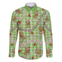 Green Palaka Hawaii Mele Kalikimaka Family Matching Tank Maxi Dress and Hawaiian Shirt Ohia Lehua Shell Leis Funny Gingerbread Santa LT14 Dad's Shirt - Long Sleeve Green - Polynesian Pride