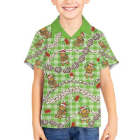 Green Palaka Hawaii Mele Kalikimaka Family Matching Tank Maxi Dress and Hawaiian Shirt Ohia Lehua Shell Leis Funny Gingerbread Santa LT14 - Polynesian Pride