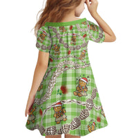 Green Palaka Hawaii Mele Kalikimaka Kid Short Sleeve Dress Ohia Lehua Shell Leis Funny Gingerbread Santa - Polynesian Pride