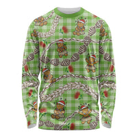 Green Palaka Hawaii Mele Kalikimaka Long Sleeve Shirt Ohia Lehua Shell Leis Funny Gingerbread Santa - Polynesian Pride