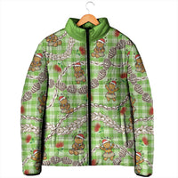 Green Palaka Hawaii Mele Kalikimaka Padded Jacket Ohia Lehua Shell Leis Funny Gingerbread Santa - Polynesian Pride