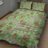 Green Palaka Hawaii Mele Kalikimaka Quilt Bed Set Ohia Lehua Shell Leis Funny Gingerbread Santa - Polynesian Pride