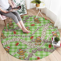 Green Palaka Hawaii Mele Kalikimaka Round Carpet Ohia Lehua Shell Leis Funny Gingerbread Santa - Polynesian Pride