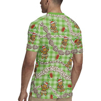 Green Palaka Hawaii Mele Kalikimaka Rugby Jersey Ohia Lehua Shell Leis Funny Gingerbread Santa - Polynesian Pride