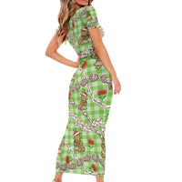 Green Palaka Hawaii Mele Kalikimaka Short Sleeve Bodycon Dress Ohia Lehua Shell Leis Funny Gingerbread Santa LT14 - Polynesian Pride