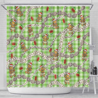 Green Palaka Hawaii Mele Kalikimaka Shower Curtain Ohia Lehua Shell Leis Funny Gingerbread Santa - Polynesian Pride