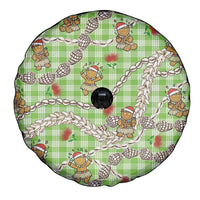 Green Palaka Hawaii Mele Kalikimaka Spare Tire Cover Ohia Lehua Shell Leis Funny Gingerbread Santa - Polynesian Pride