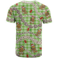 Green Palaka Hawaii Mele Kalikimaka T Shirt Ohia Lehua Shell Leis Funny Gingerbread Santa - Polynesian Pride