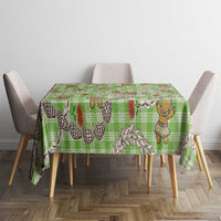 Green Palaka Hawaii Mele Kalikimaka Tablecloth Ohia Lehua Shell Leis Funny Gingerbread Santa - Polynesian Pride