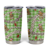 Green Palaka Hawaii Mele Kalikimaka Tumbler Cup Ohia Lehua Shell Leis Funny Gingerbread Santa - Polynesian Pride
