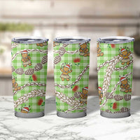 Green Palaka Hawaii Mele Kalikimaka Tumbler Cup Ohia Lehua Shell Leis Funny Gingerbread Santa - Polynesian Pride