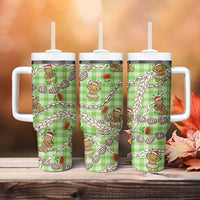 Green Palaka Hawaii Mele Kalikimaka Tumbler With Handle Ohia Lehua Shell Leis Funny Gingerbread Santa - Polynesian Pride