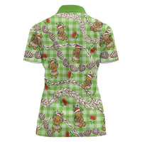 Green Palaka Hawaii Mele Kalikimaka Women Polo Shirt Ohia Lehua Shell Leis Funny Gingerbread Santa LT14 - Polynesian Pride