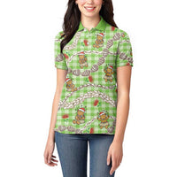 Green Palaka Hawaii Mele Kalikimaka Women Polo Shirt Ohia Lehua Shell Leis Funny Gingerbread Santa LT14 - Polynesian Pride