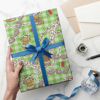 Green Palaka Hawaii Mele Kalikimaka Wrapping Paper Ohia Lehua Shell Leis Funny Gingerbread Santa - Polynesian Pride